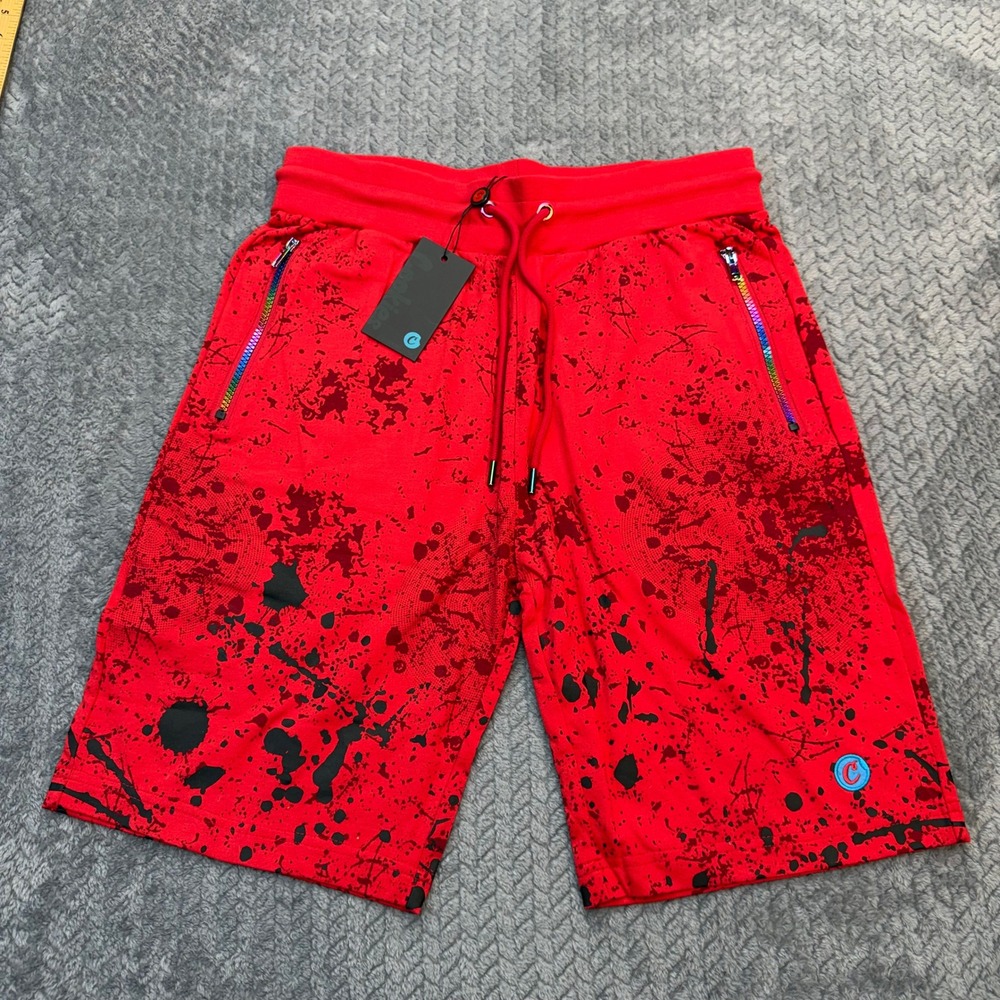 NWT Cookies SF Shorts Mens Medium Splatter Red Black Rainbow Zip Streetwear